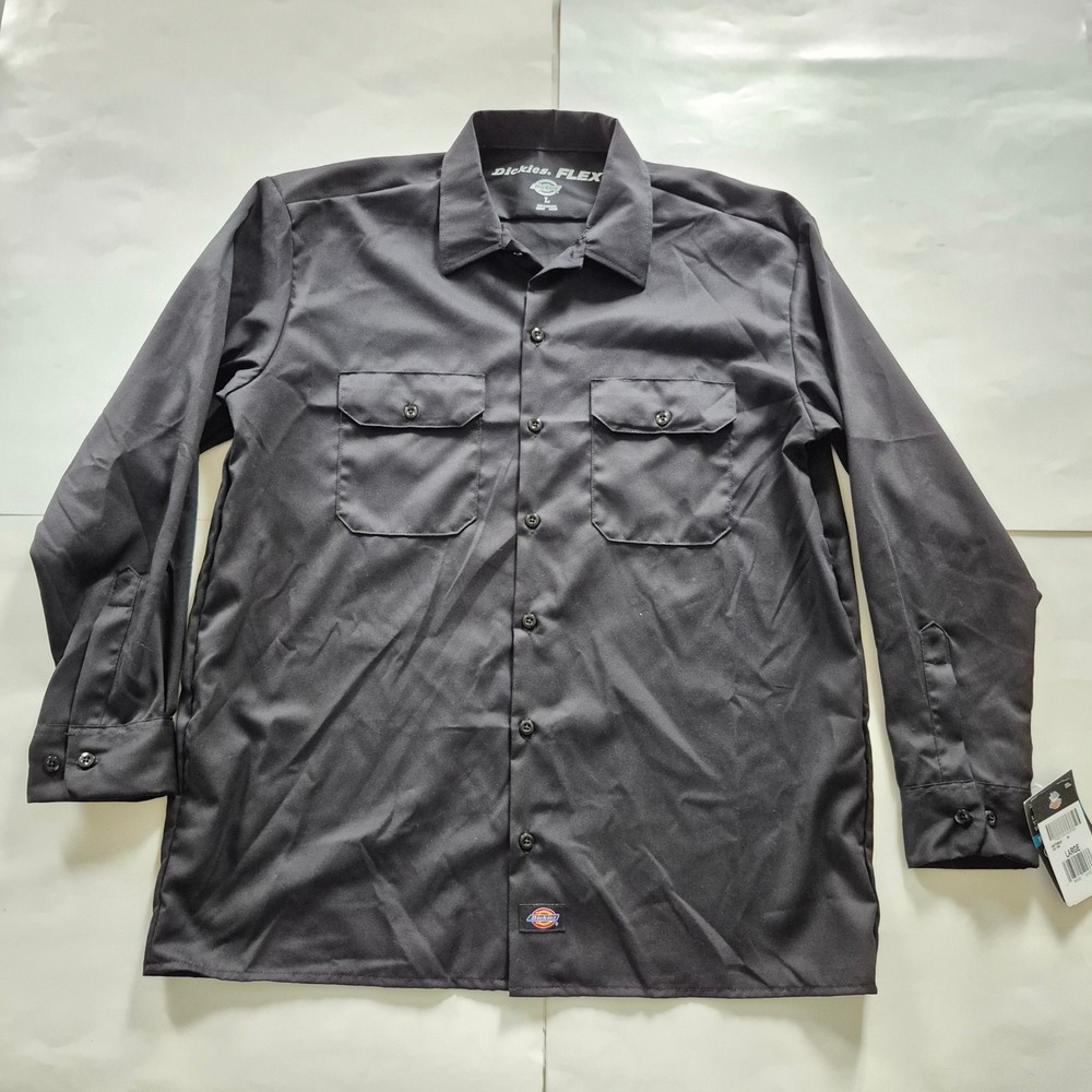 Dickies Flex Relaxed Fit Long Sleeve Twill Work Shirt Black Large A877SBLK